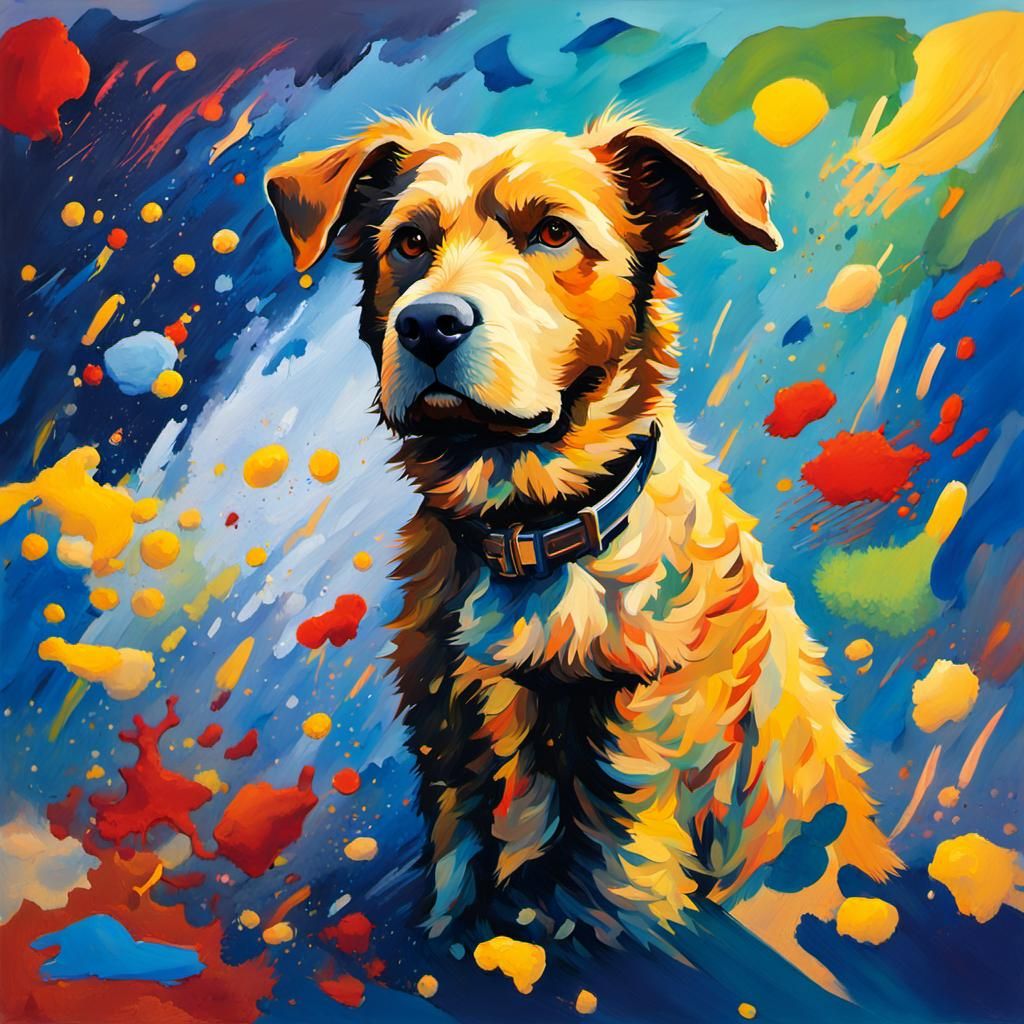 Dog in Studio: Gouache Impressionist Painting