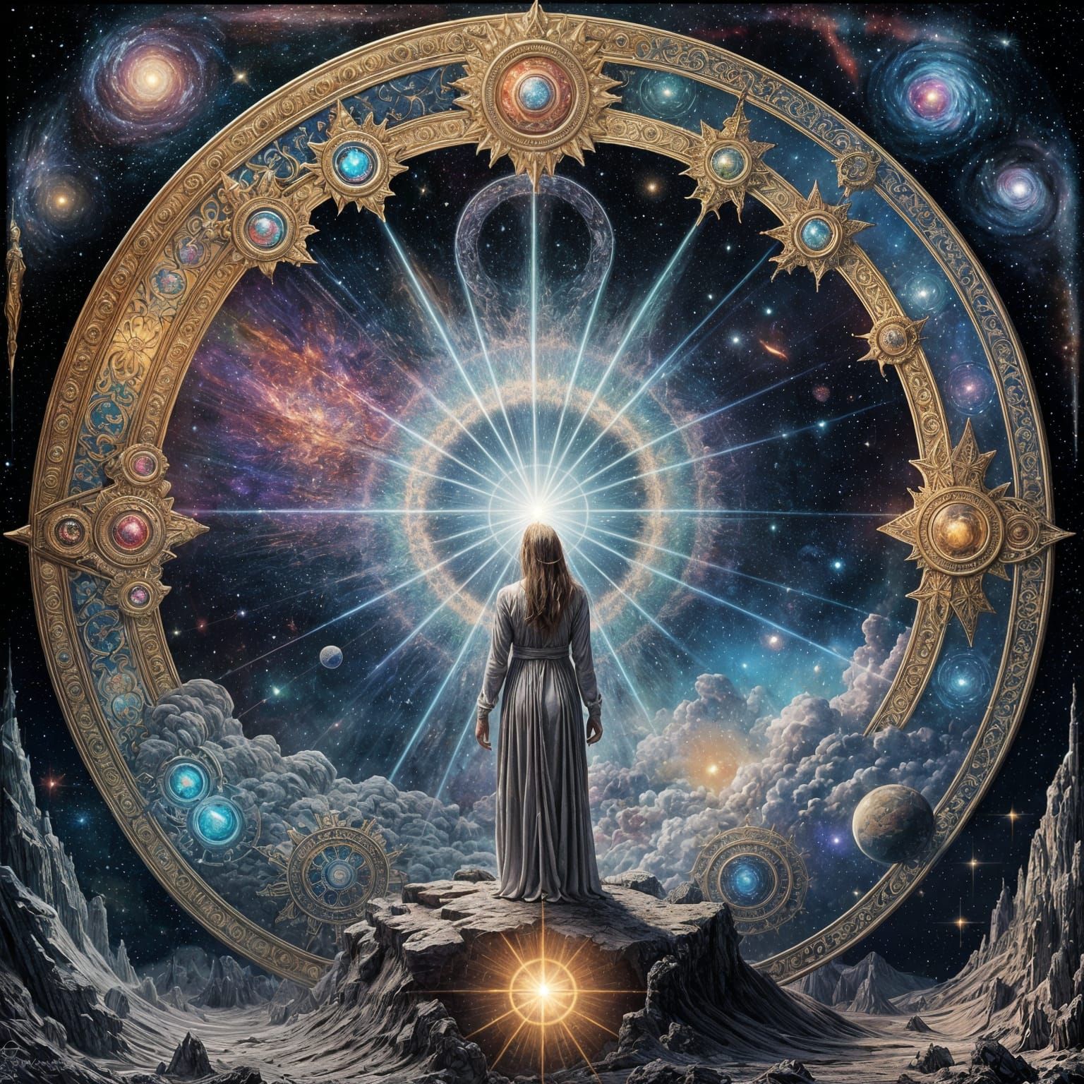 Holographic Cosmic Illustration in Mixed Media