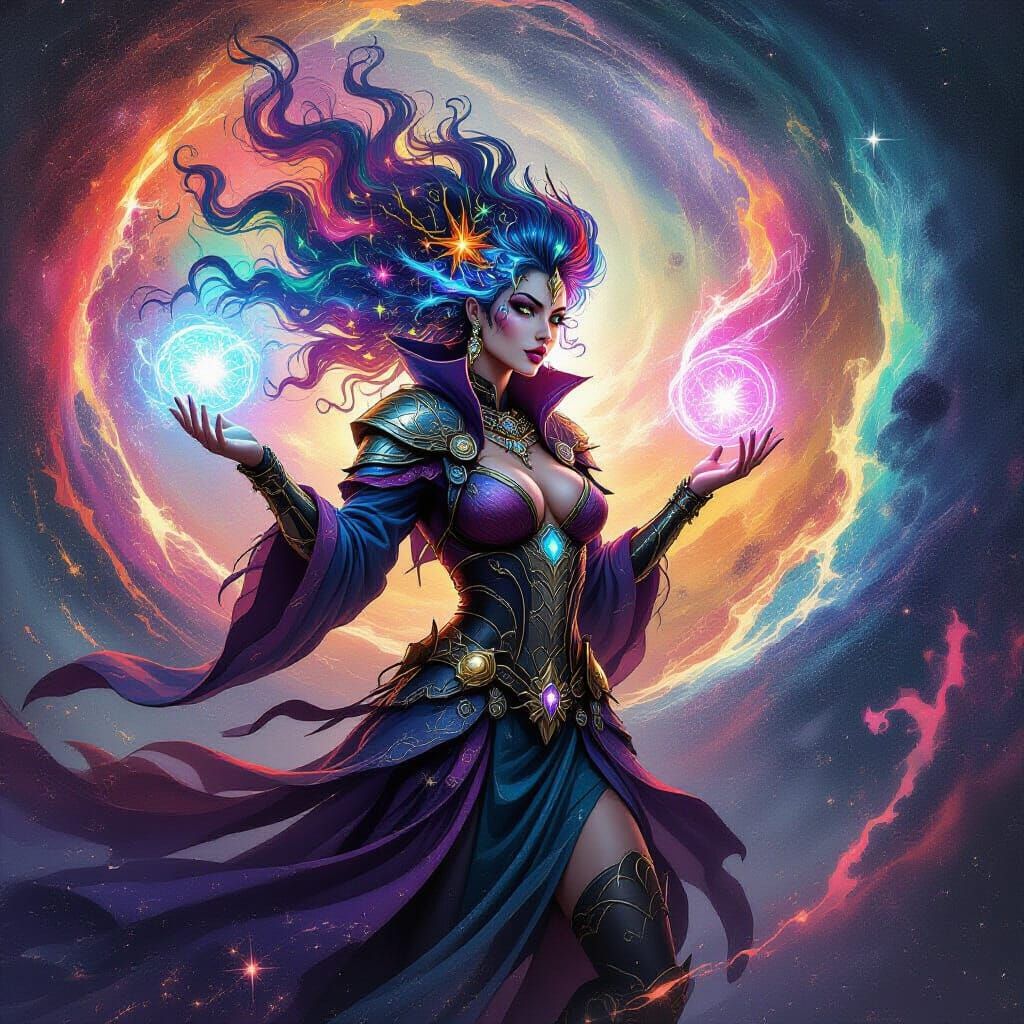 Cosmic Witch Conjuring Magic in Galactic Vortex