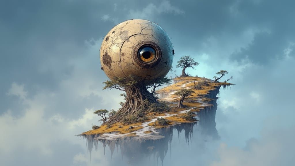 Gigantic Evil Eyeball Over Stormy Fantasy Landscape