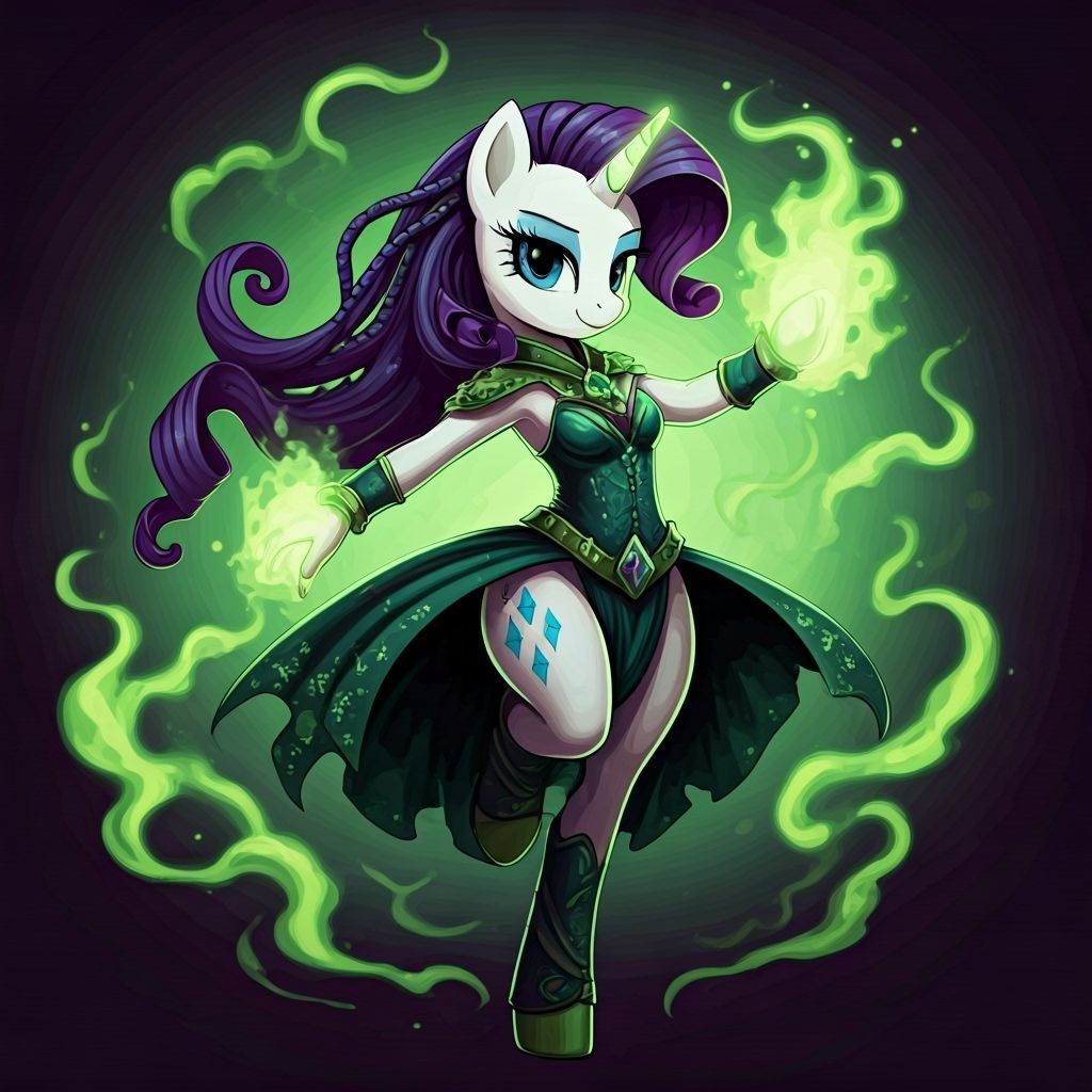 Rarity as Poison Mage Dancer in Vibrant Comic Style