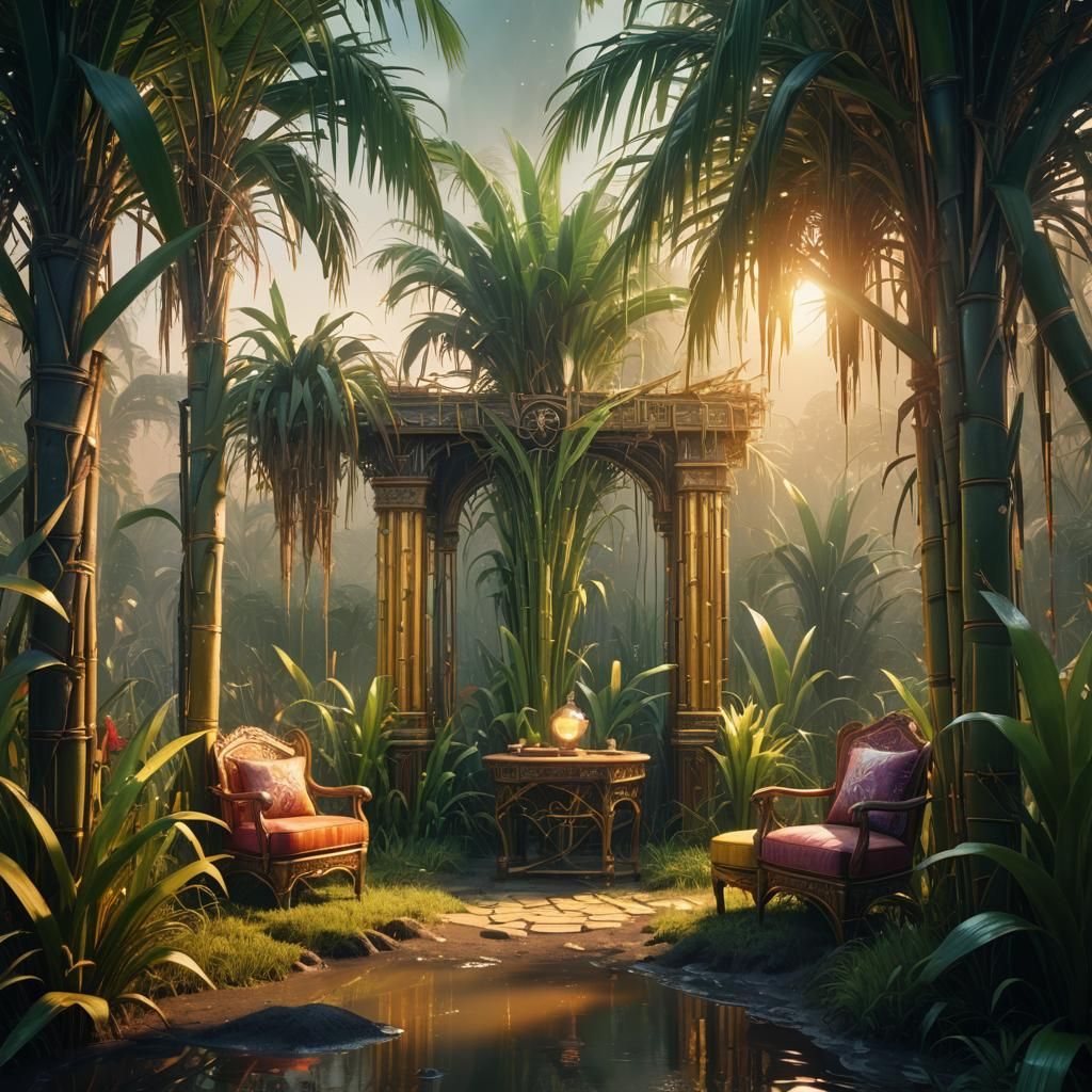 Dreamy Sugarcane Furniture in a Vibrant Digital Painting
