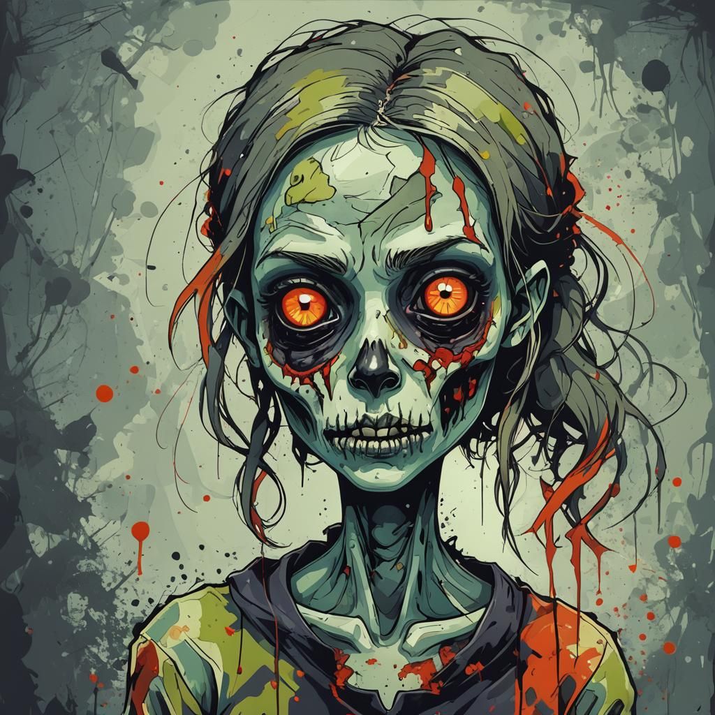 Cute Zombie Girl in Abstract Art Style