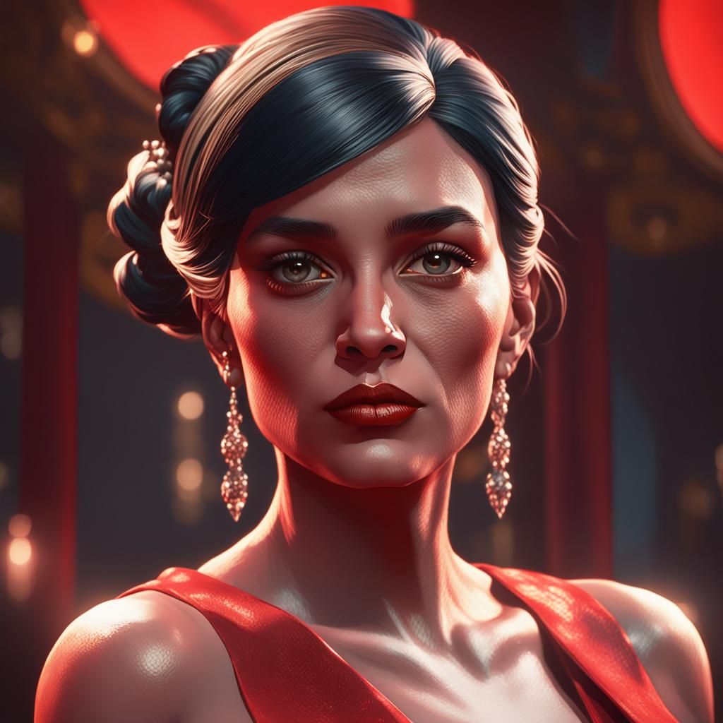Mobster in Red Dress: Hyperdetailed Portrait