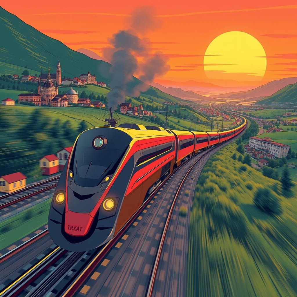 Futuristic Train Journey Through Europe in Lo-fi Style