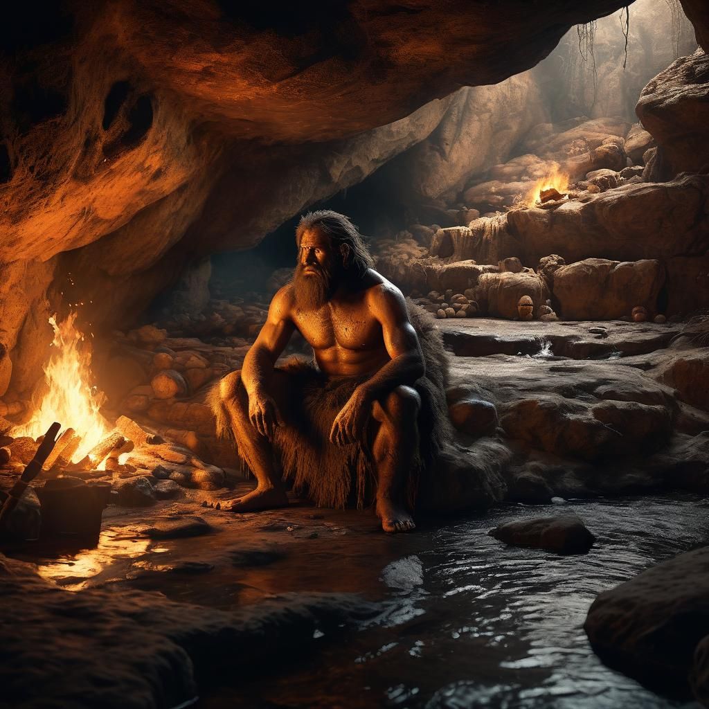 Caveman Painting in Cave: Primitive Art
