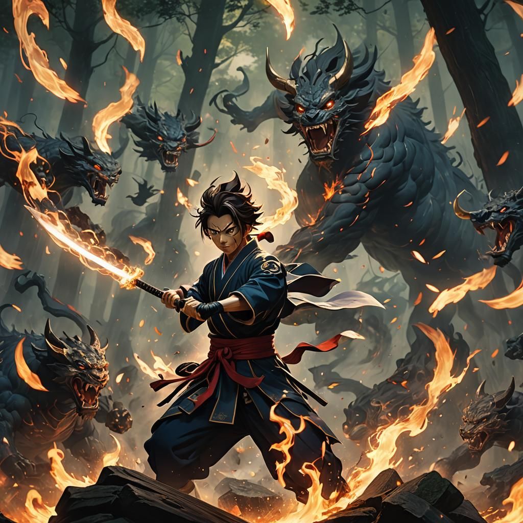 Tanjiro Demon Slayer Battle in Anime Style