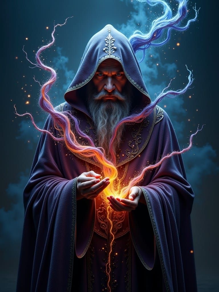 Mystical Wizard Creates Art with Glowing Pencil