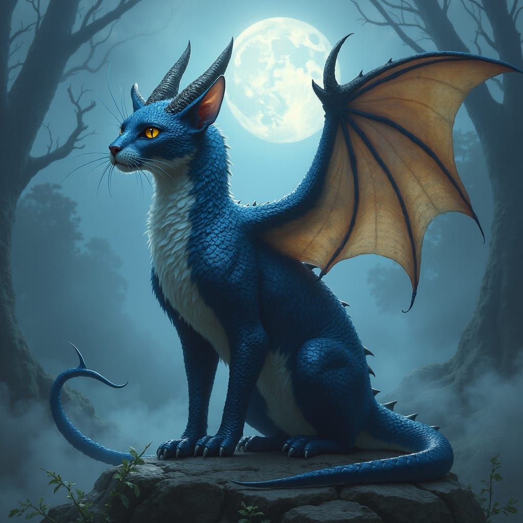 Dragon Cat Hybrid in Iridescent Blue and Black
