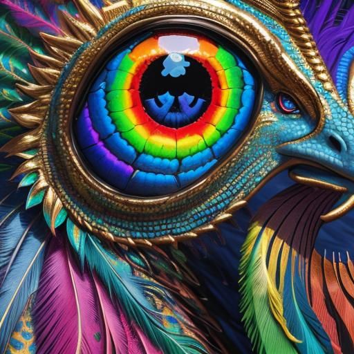 Golden Woman with Peacock Hair, Surrealist Art