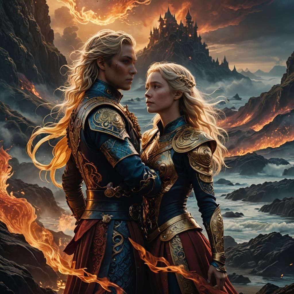 Fantasy Couple Facing Darkness in Detailed Digital Painting