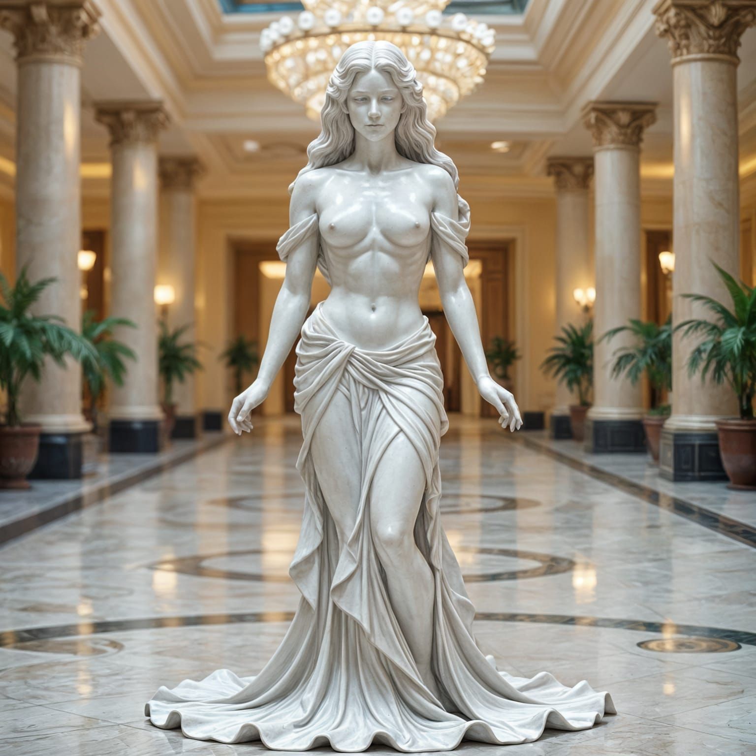 Serene Bronze Mermaid Statue in Art Nouveau Style