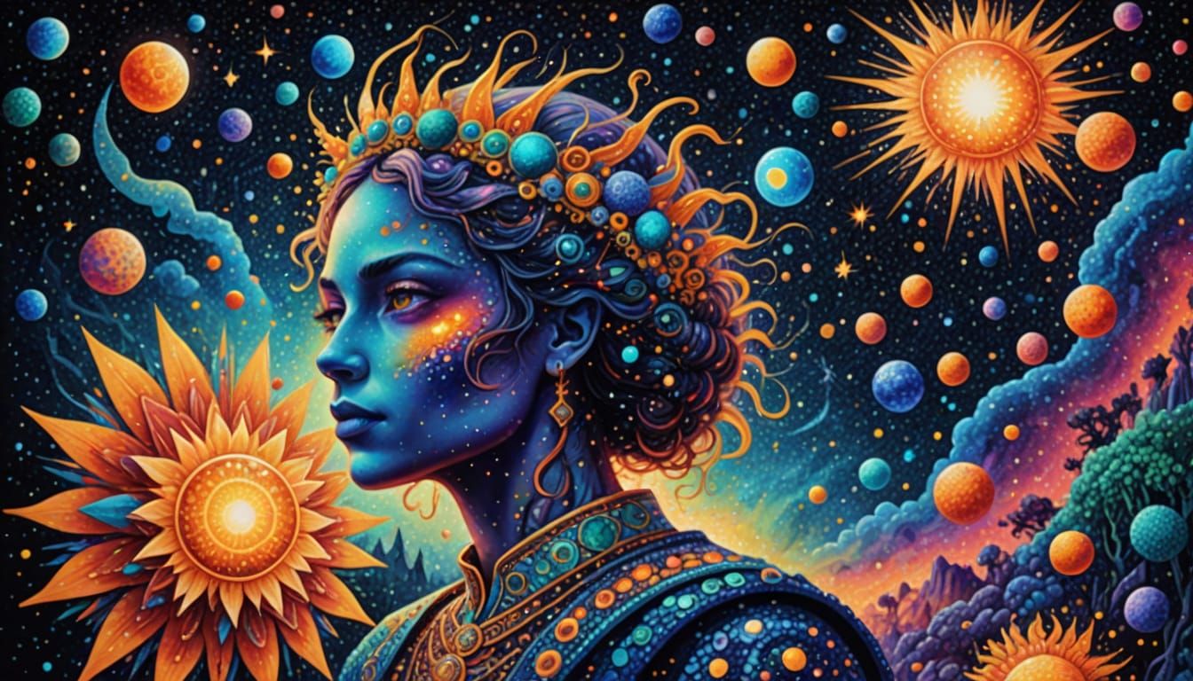 Surreal Cosmic Vortex in Vibrant Pointillism