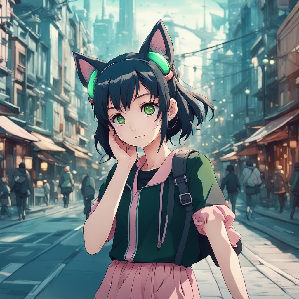 Cute anime cat woman.