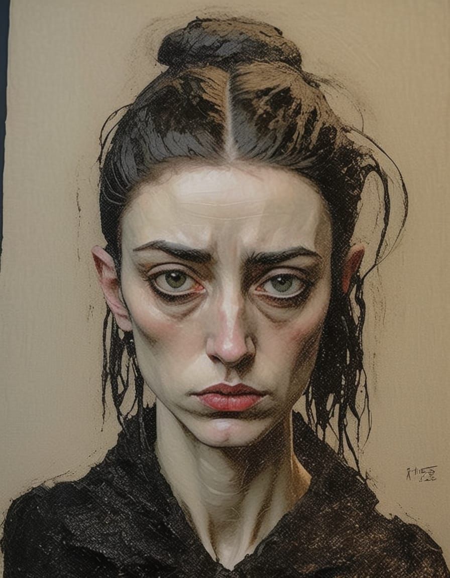 Gothgirl Portrait in Impasto Style