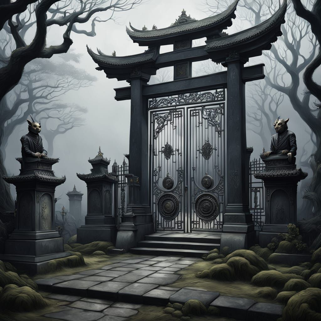 Haunting Creature in Abandoned Zen Garden Acrylic Painting