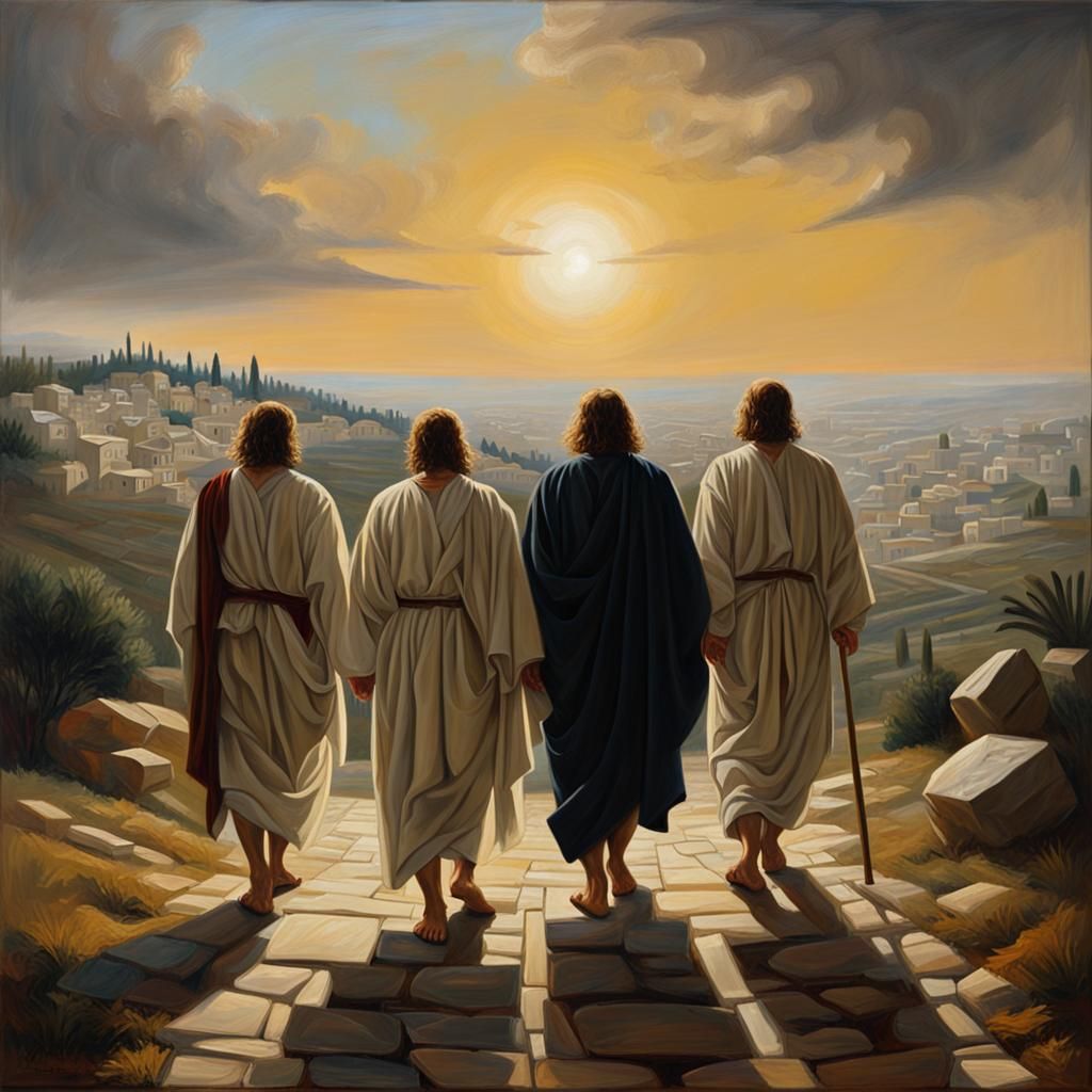 Jesus and Apostles Ascending Mount of Olives