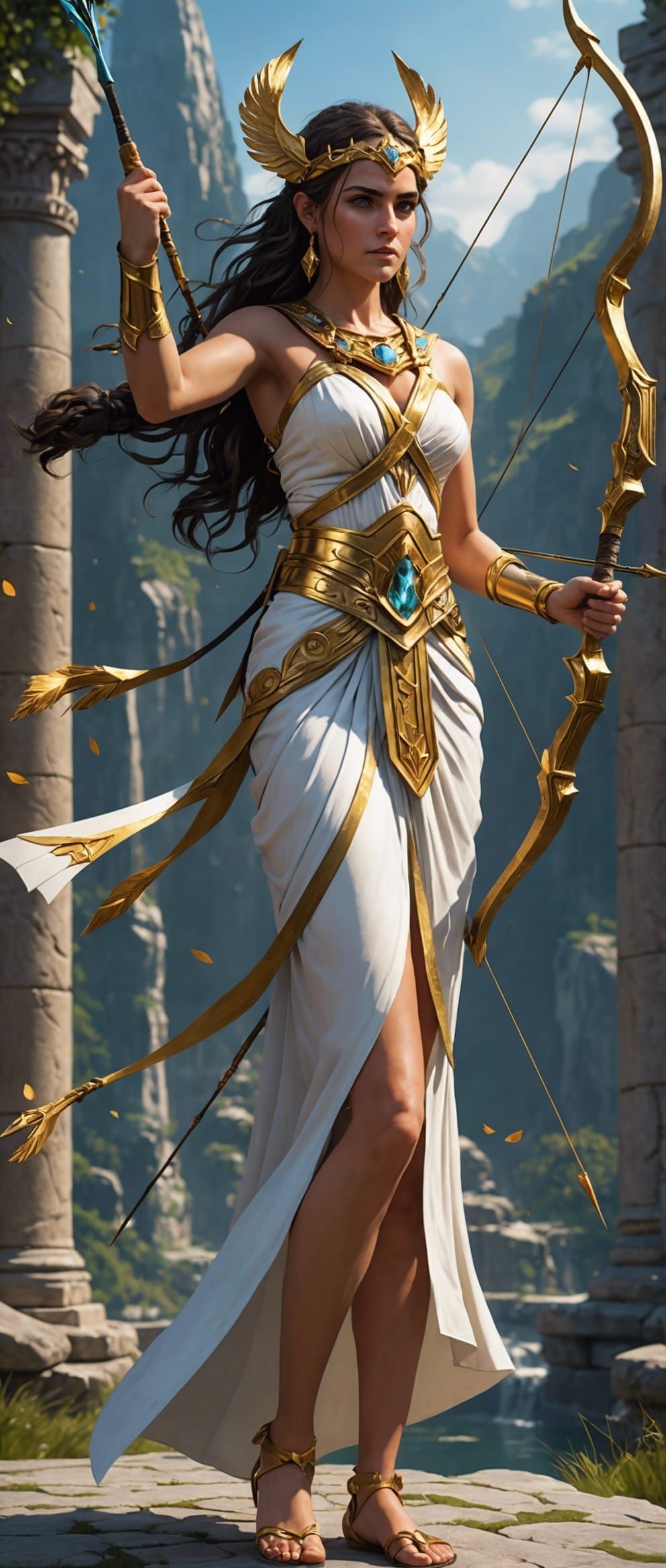 Goddess Diana with Bow in Detailed Matte Painting