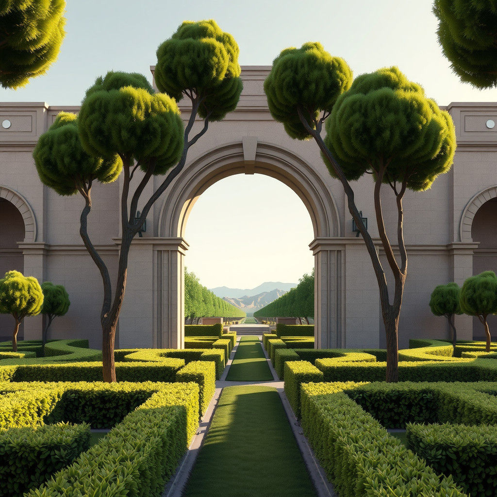 Surreal Garden with Roman Architecture in Matte Painting