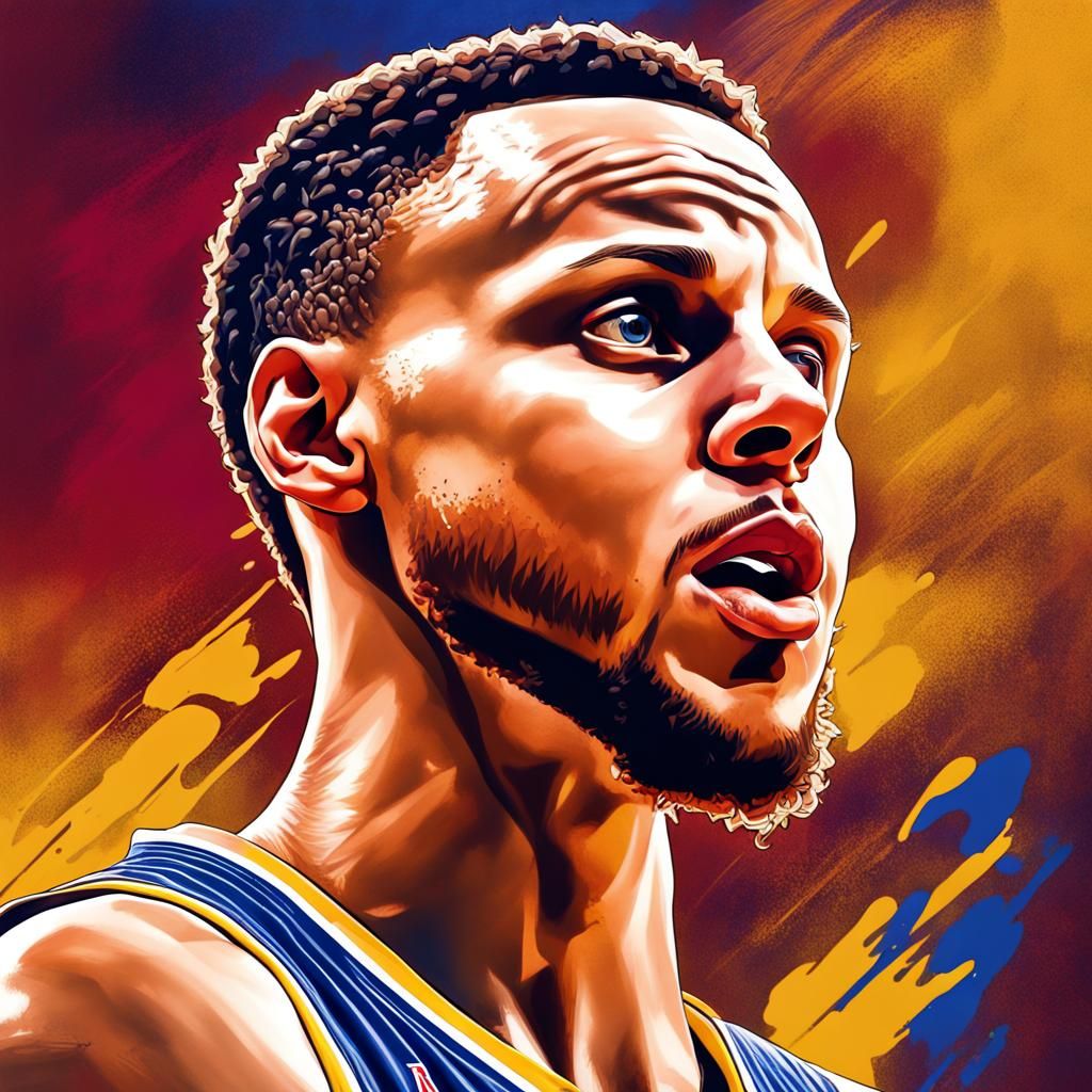 Hyperrealistic Portrait of Steph Curry in Rakuten Jersey