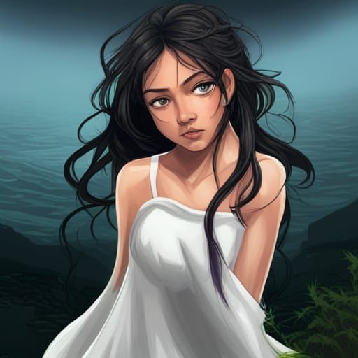 Girl by Lake: Hyperdetailed Art Nouveau Portrait