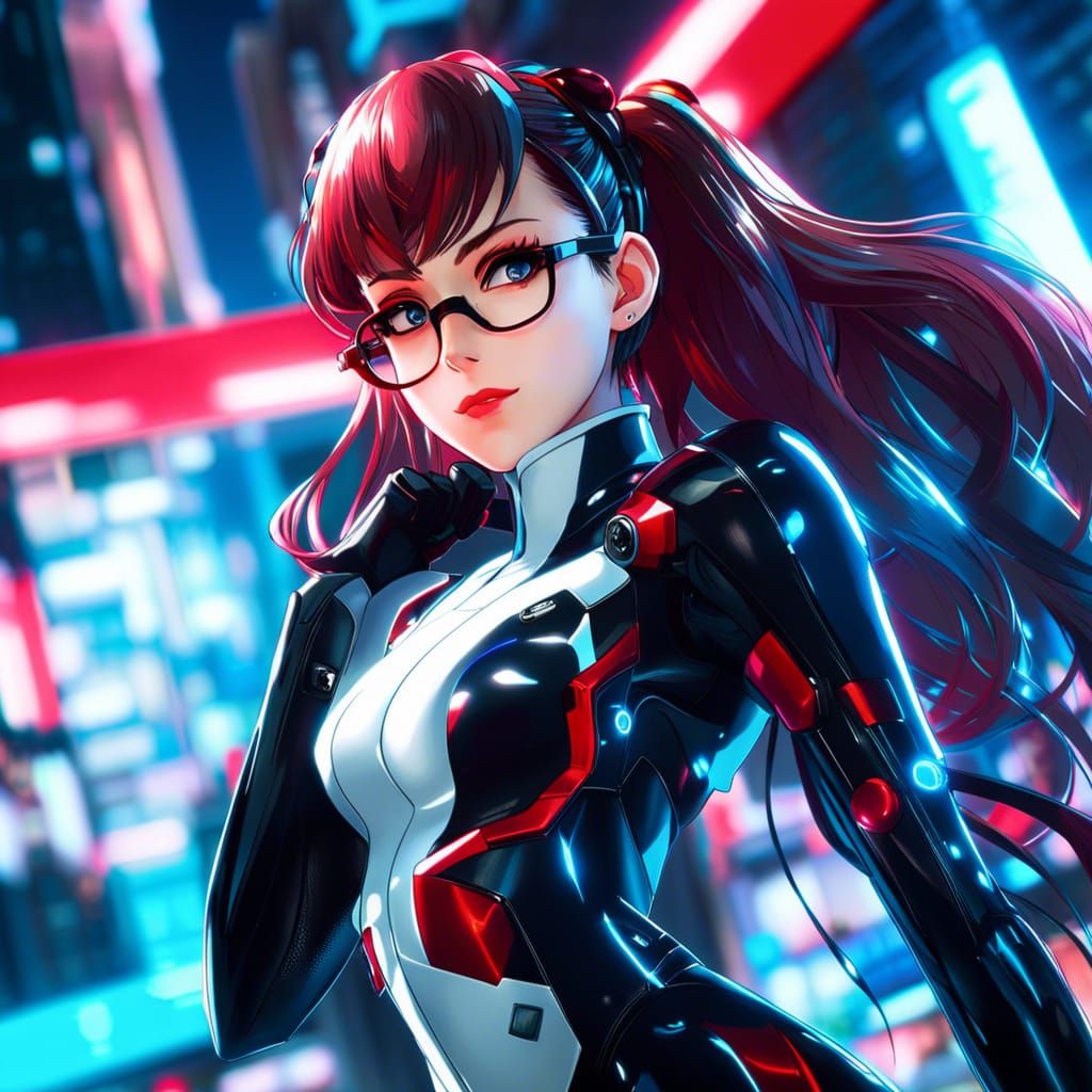 Anime Mecha Woman in Synthwave Style