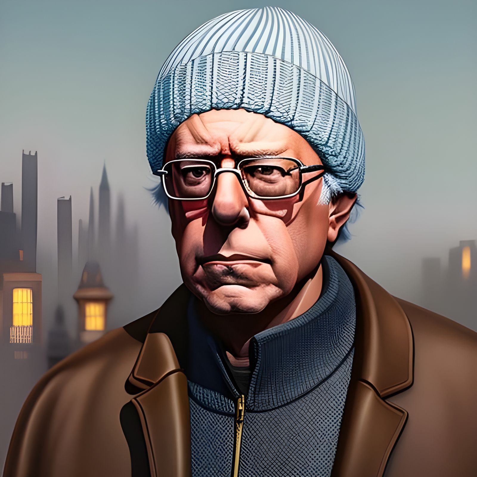Detailed Portrait of Bernie Sanders in Beanie