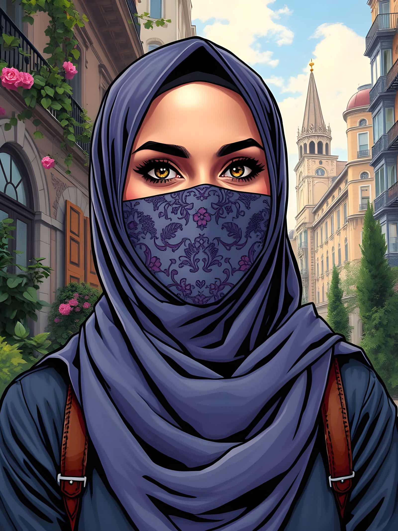 Modest City Beauty in Comic Book Style