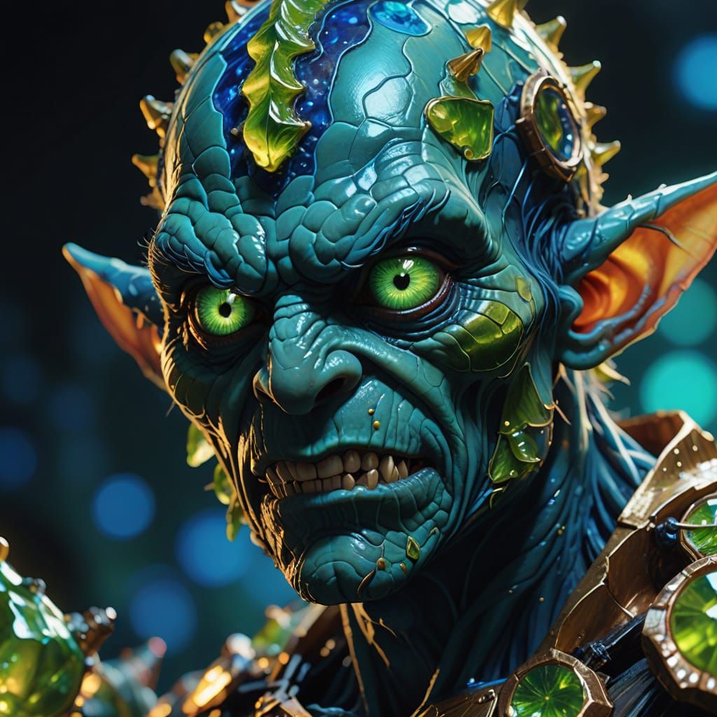 Goblin with Glass Skin in Bioluminescent Fauvist Style
