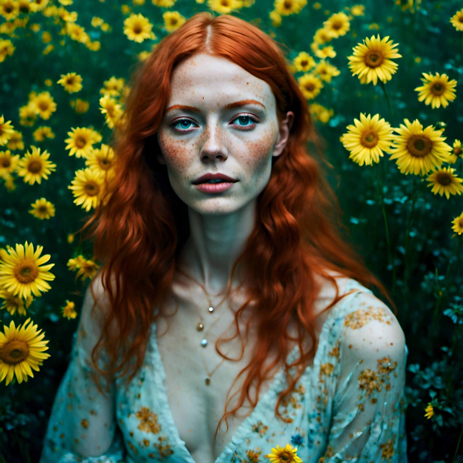 Happy Redhead Woman in Hyperrealistic Portrait