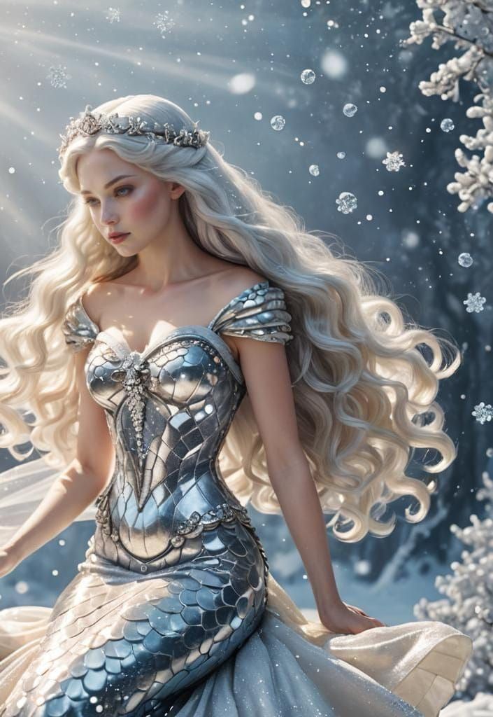 Snow White as Space Mermaid with Silver Sparkles