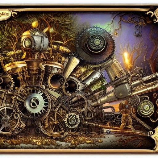 Steampunk Engine Powers Mechanical Forest
