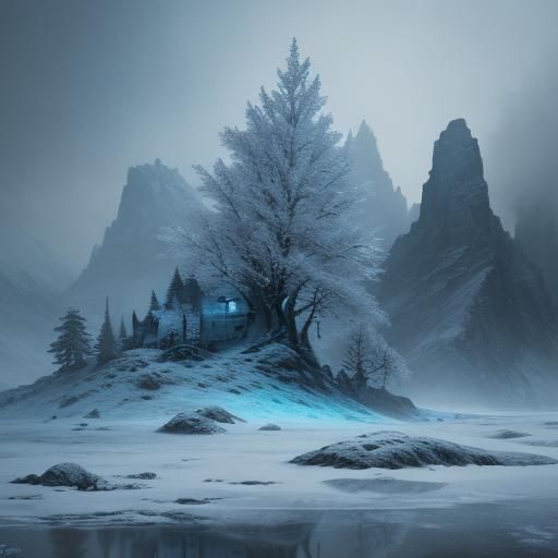 Icy Winter Landscape with Snow Globe, Unreal Engine
