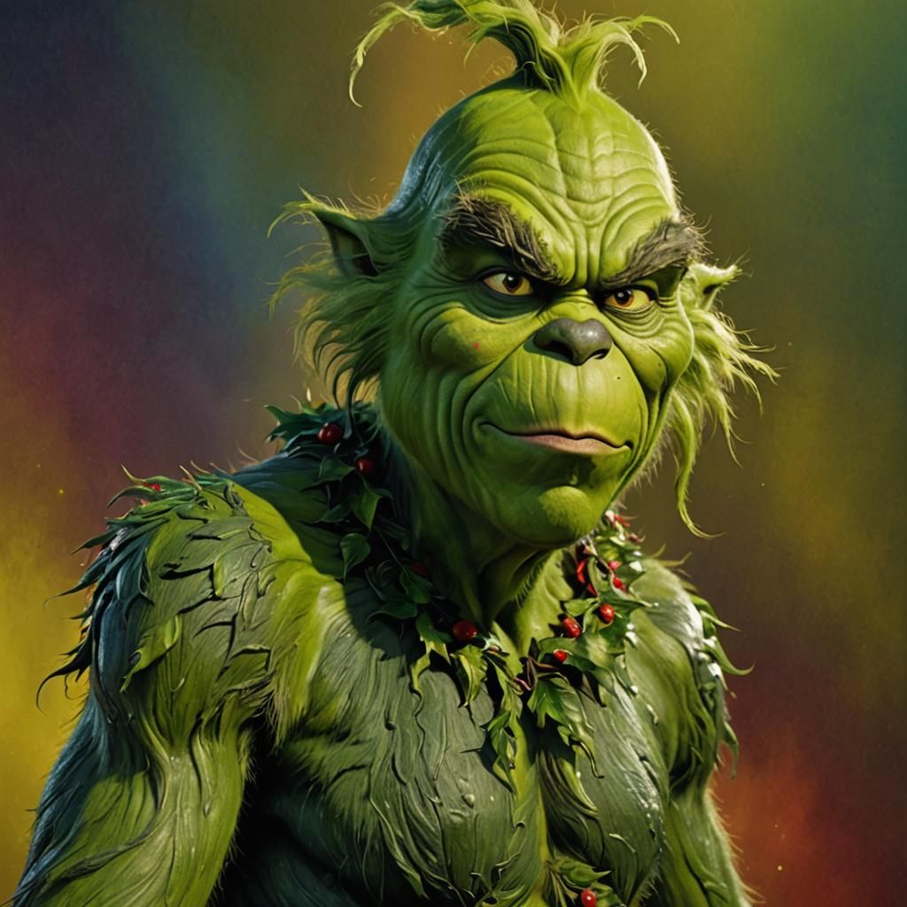Hyperrealistic Grinch Full-Body Splash Art Painting