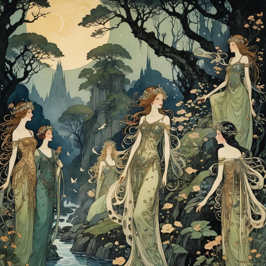 Enchanting Nymphs in Comic Book Art Style