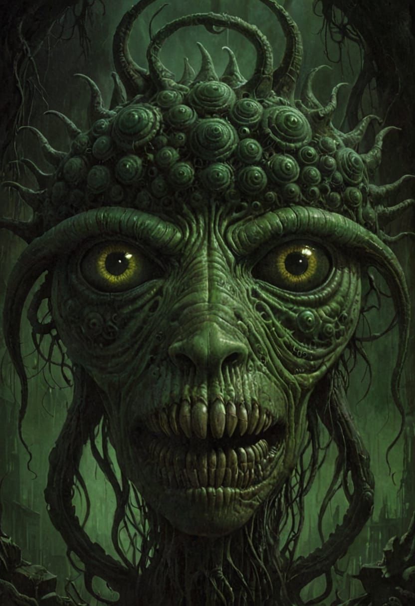 Eldritch Pumpkin Worm Horror Over Terrified Woman