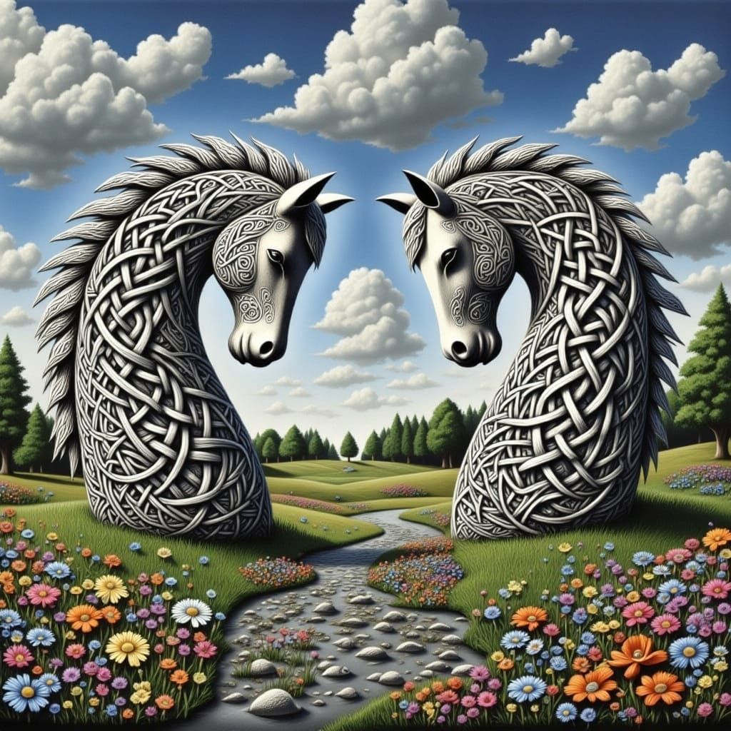 Celtic Knotwork Kelpies With Wildflowers