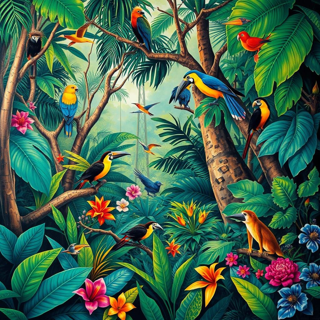 Vibrant Jungle Blooms in Georgia O'Keeffe Style