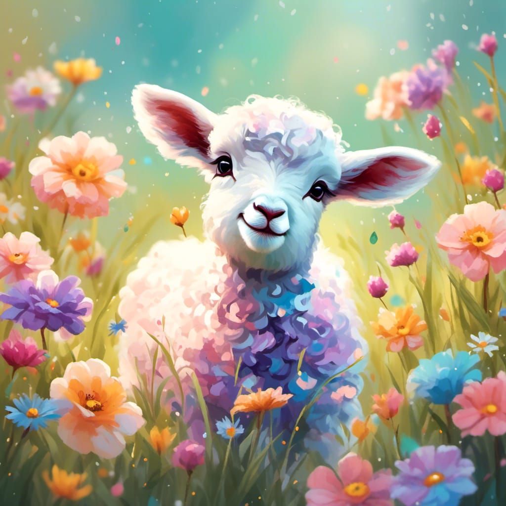 Pastel Lambs for Easter with Airbrush Background