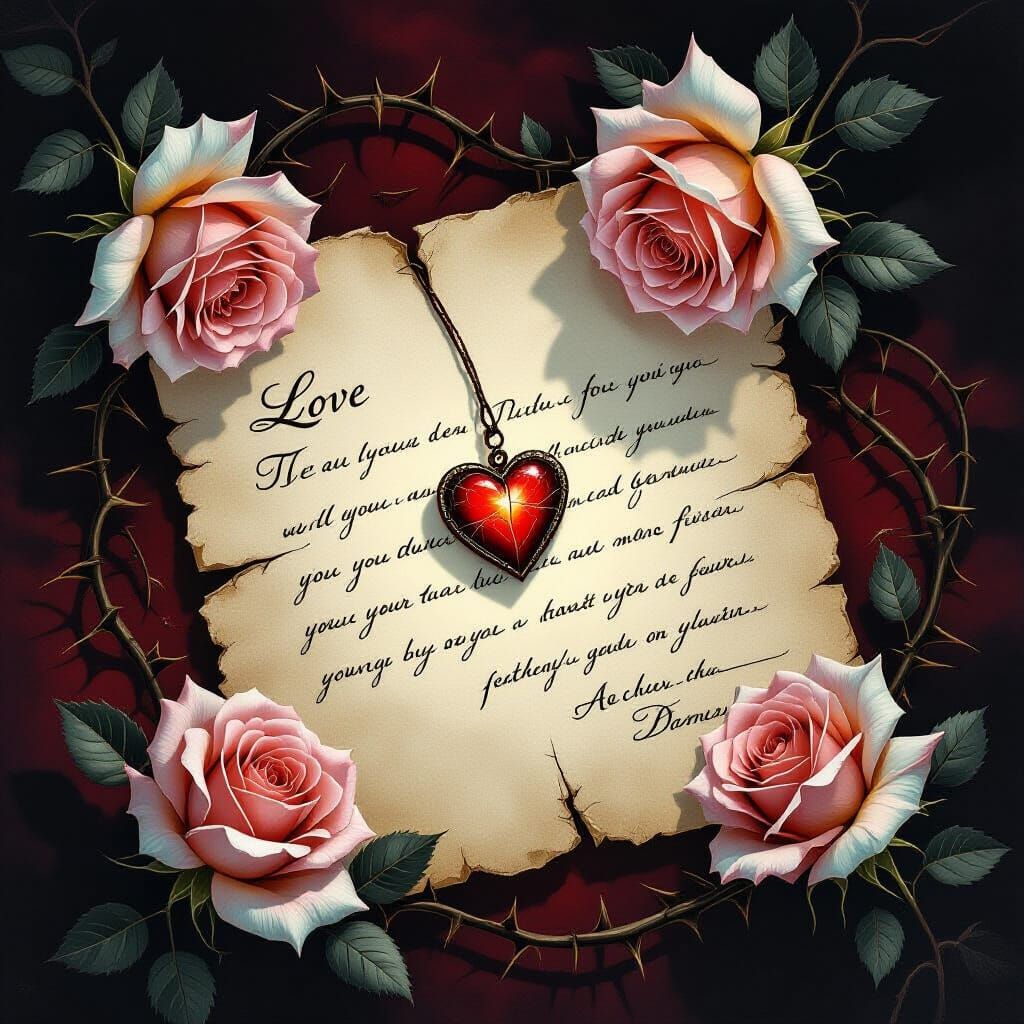Haunted Romance: Ethereal Roses and Fading Love Letter