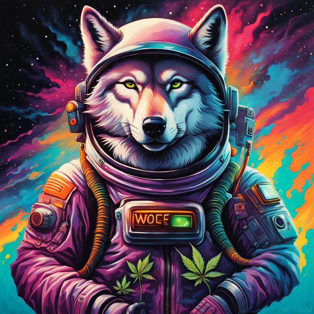 Wolf in Spacesuit Smoking Weed Graffiti Art