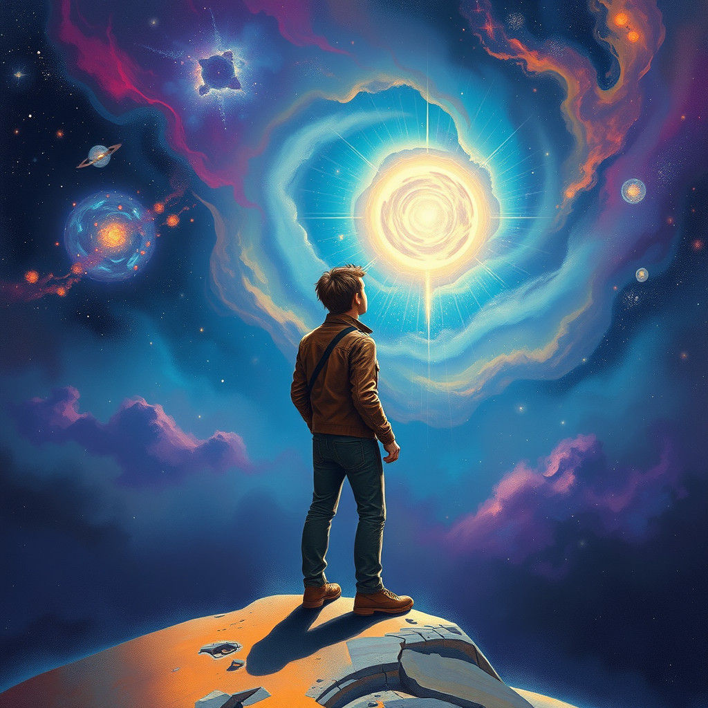 Space Traveler Gazes at Astral Cosmos in Dreamlike Art