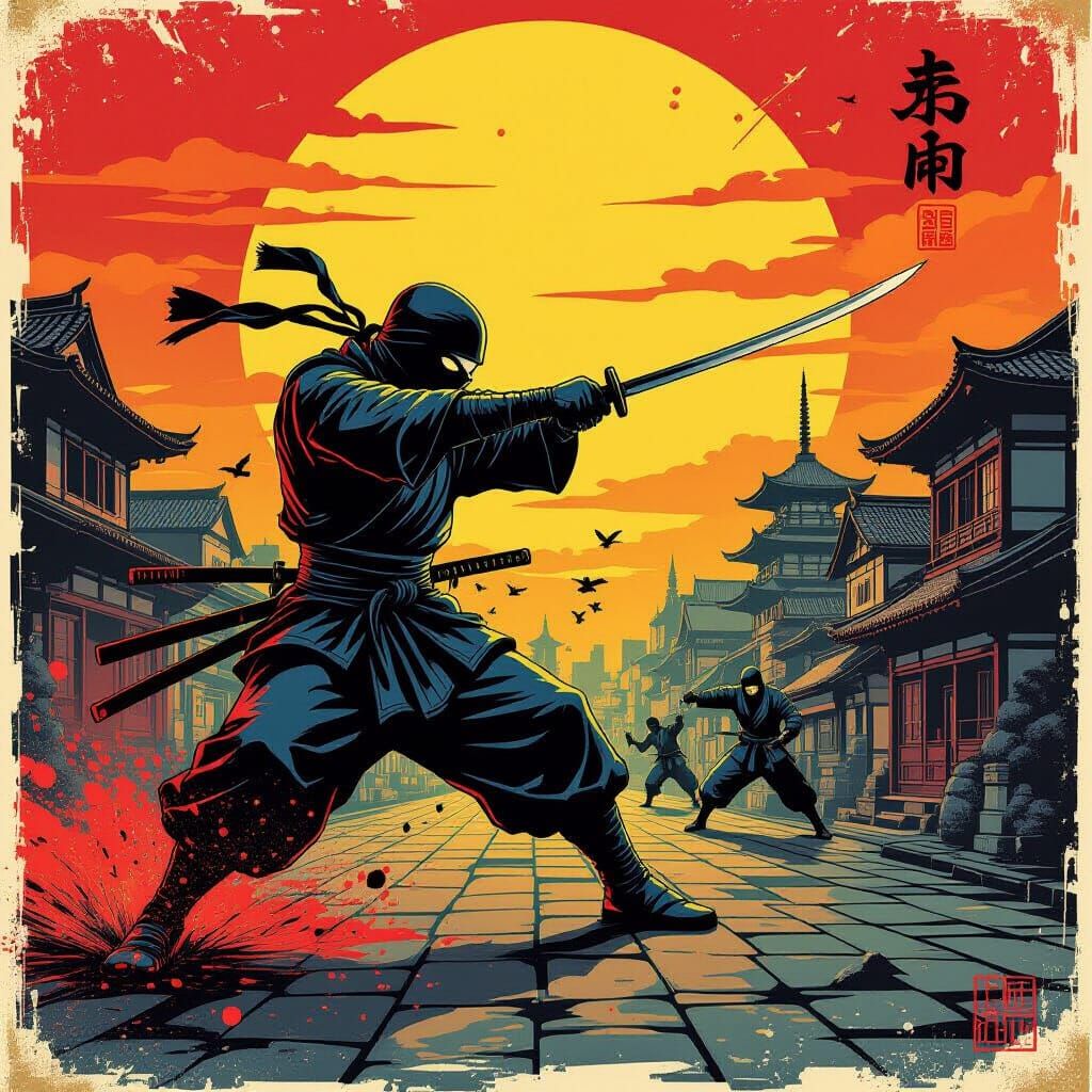 Horror Ninja Fashion Poster in Pop Art Style