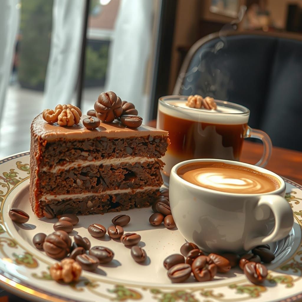 The perfect afternoon pick me up. Coffee and walnut cake wit...