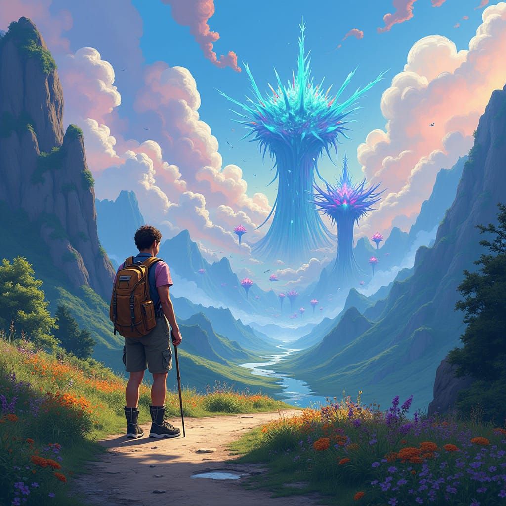 Surreal Roadside Encounter with Iridescent Beings in a Fanta...