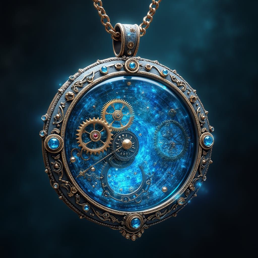 Surreal Mechanus Clockwork Amulet in Cyberpunk Style