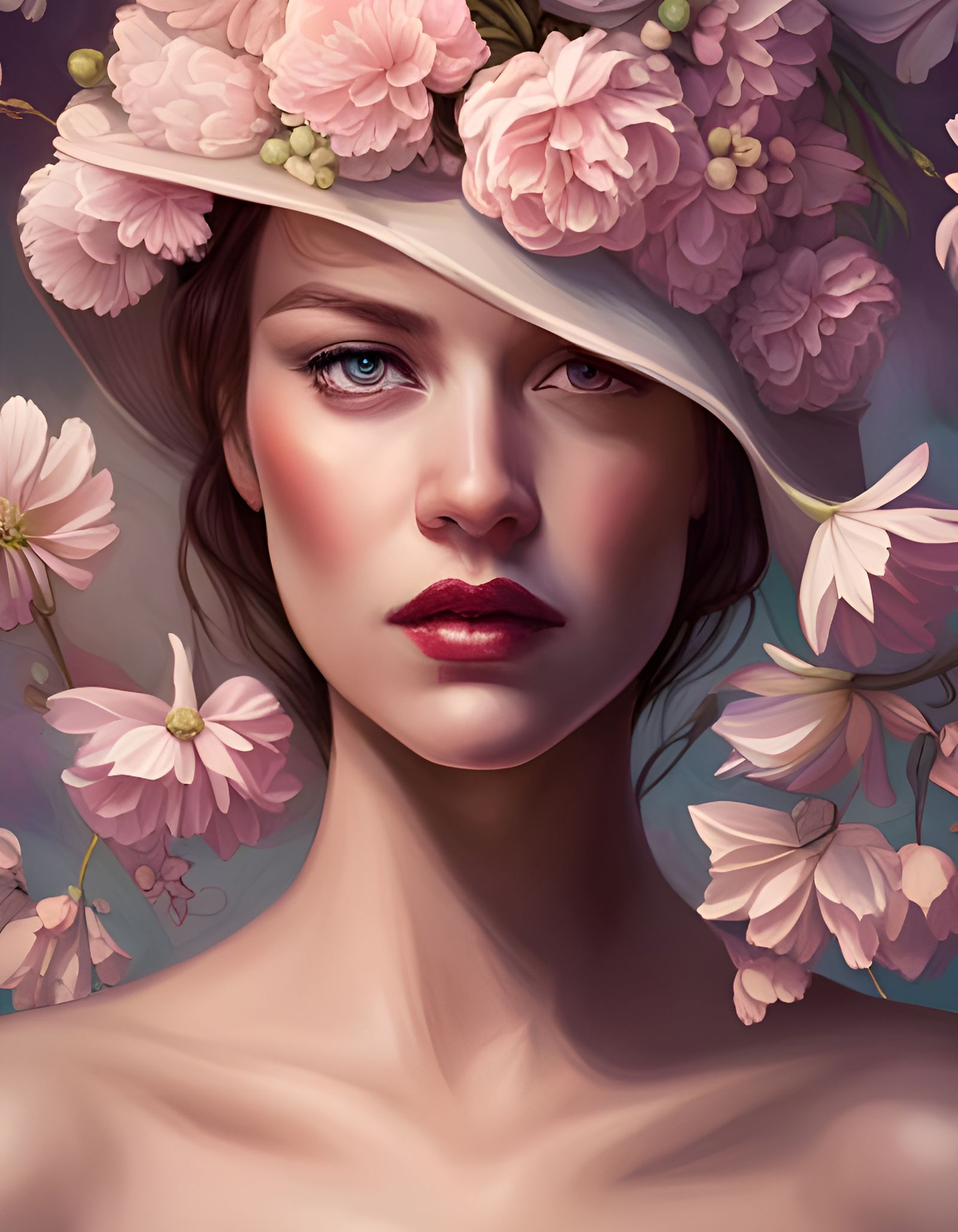 Floral Hat Portrait in Hyperdetailed Style