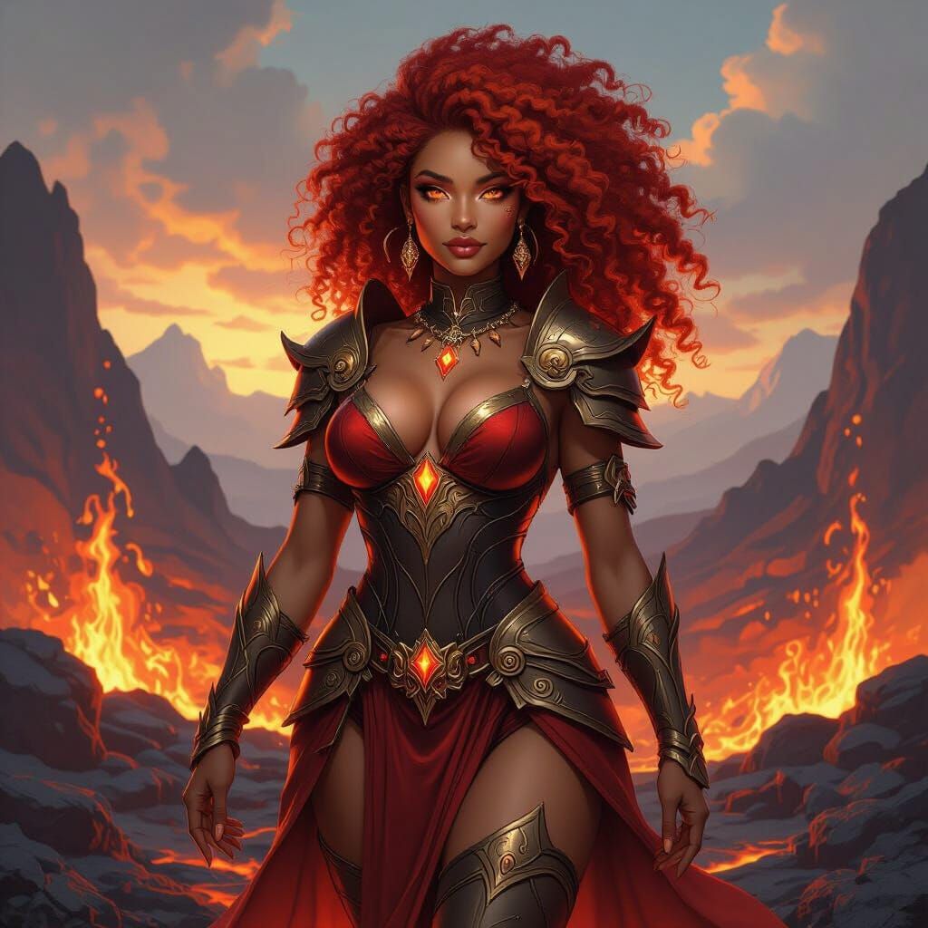 Afro-Latina Fire Elemental in Art Nouveau Style