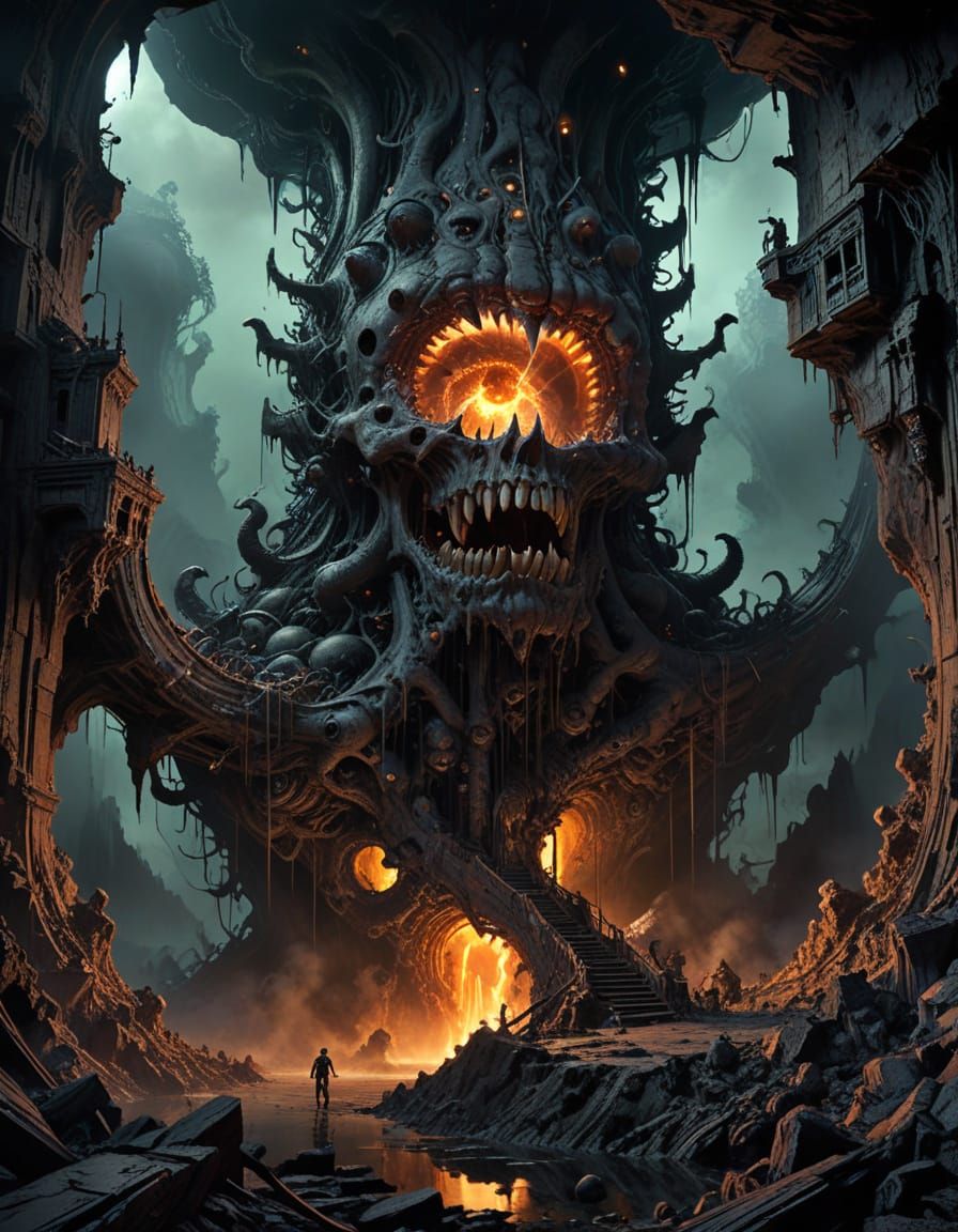 Surreal Pit of Doom in Dark Fantasy Style