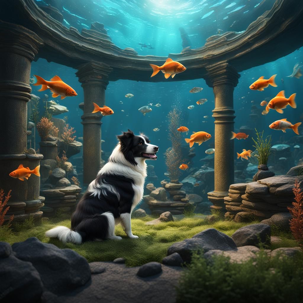 Border Collie Mesmerized by Aquarium Fish